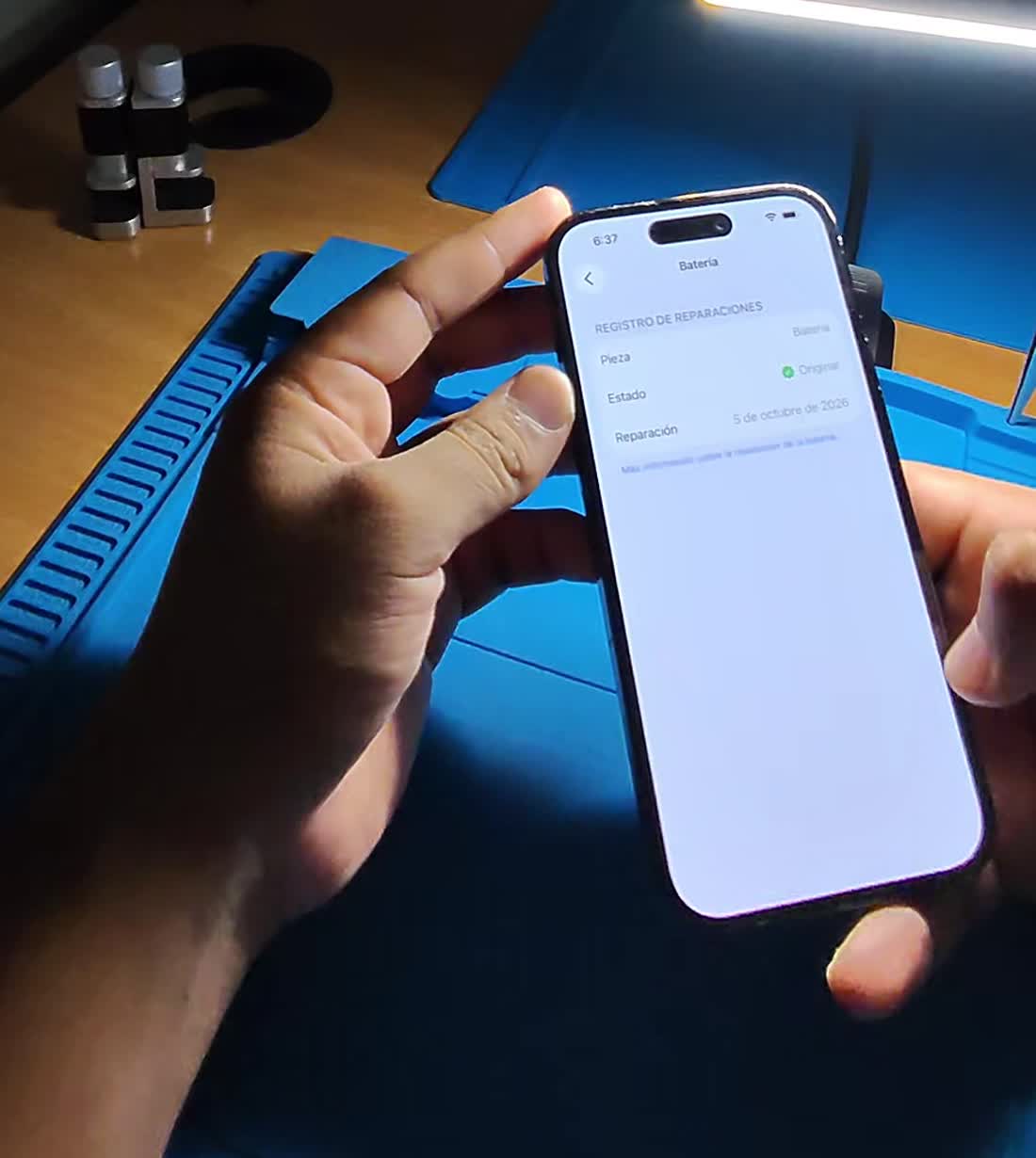 Registro de reparaciones del iPhone después del cambio: batería, estado Original